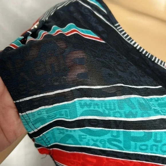 LE GRENIER Y2K,Multicolored,striped,lace,short sleeve top,retro,preppy,70 s vibe - Picture 4 of 13